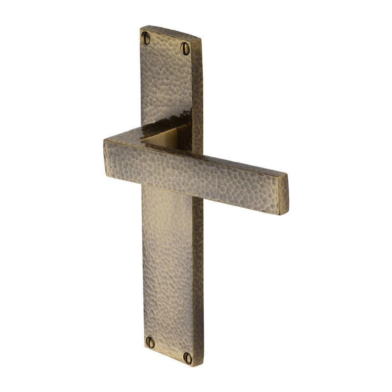 Heritage Brass Delta Hammered Lever Latch Door Handle on 200mm Plate Antique Brass finish - VTH3310-AT - Choice Handles