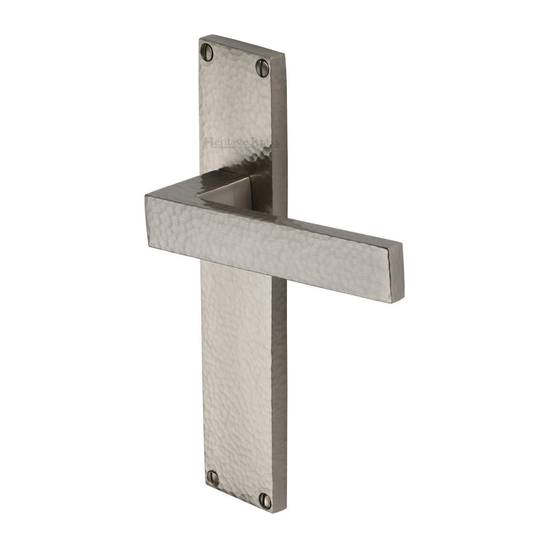 Heritage Brass Delta Hammered Lever Latch Door Handle on 200mm Plate Satin Nickel finish - VTH3310-SN - Choice Handles