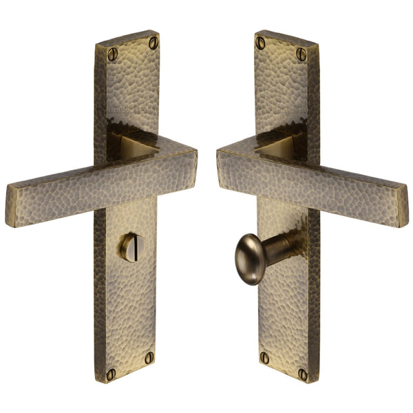 Heritage Brass Delta Hammered Bathroom Set Door Handle on 200mm Plate Antique Brass finish - VTH3330-AT - Choice Handles