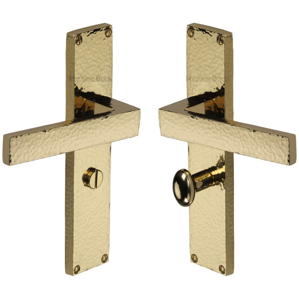 Heritage Brass Delta Hammered Bathroom Set Door Handle on 200mm Plate Polished Brass finish - VTH3330-PB - Choice Handles