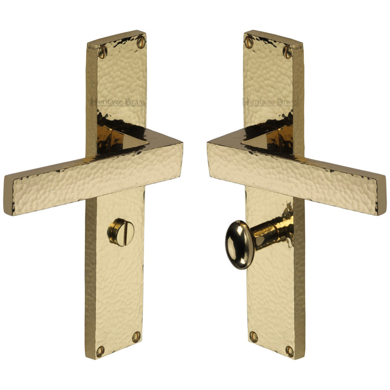 Heritage Brass Delta Hammered Bathroom Set Door Handle on 200mm Plate Polished Brass finish - VTH3330-PB - Choice Handles
