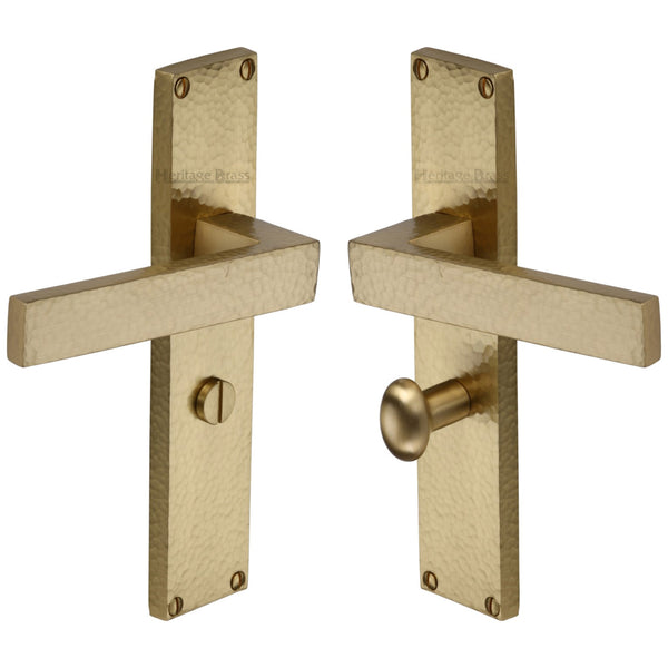 Heritage Brass Delta Hammered Bathroom Set Door Handle on 200mm Plate Satin Brass finish - VTH3330-SB - Choice Handles