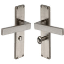 Heritage Brass Delta Hammered Bathroom Set Door Handle on 200mm Plate Satin Nickel finish - VTH3330-SN - Choice Handles