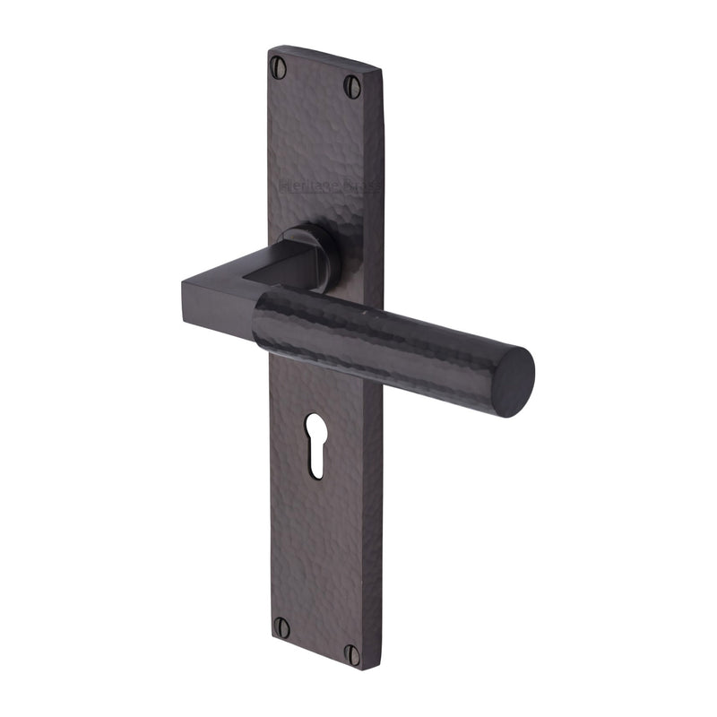 Heritage Brass Bauhaus Hammered Lever Lock Door Handle on 200mm Plate Matt Bronze finish - VTH4300-MB - Choice Handles