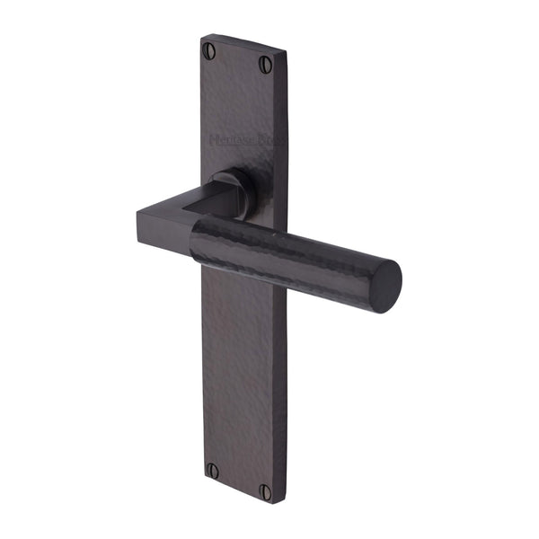 Heritage Brass Bauhaus Hammered Lever Latch Door Handle on 200mm Plate Matt Bronze finish - VTH4310-MB - Choice Handles