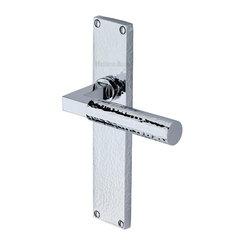 Heritage Brass Bauhaus Hammered Lever Latch Door Handle on 200mm Plate Polished Chrome finish - VTH4310-PC - Choice Handles