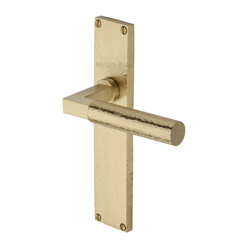 Heritage Brass Bauhaus Hammered Lever Latch Door Handle on 200mm Plate Satin Brass finish - VTH4310-SB - Choice Handles