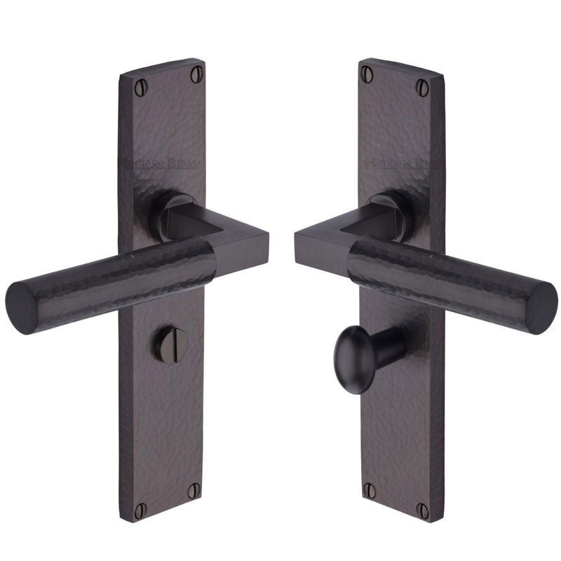 Heritage Brass Bauhaus Hammered Bathroom Set Door Handle on 200mm Plate Matt Bronze finish - VTH4330-MB - Choice Handles