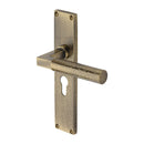 Heritage Brass Bauhaus Hammered Euro Profile Door Handle on 200mm Plate Antique Brass finish - VTH4348-AT - Choice Handles