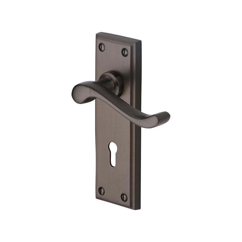 Heritage Brass Door Handle Lever Lock Edwardian Design Matt Bronze finish - W3200-MB - Choice Handles