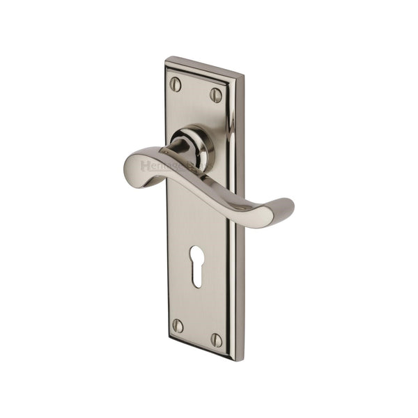 Heritage Brass Door Handle Lever Lock Edwardian Design Mercury finish - W3200-MC - Choice Handles