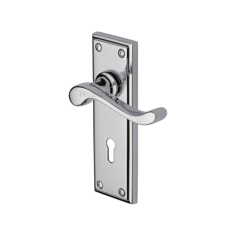 Heritage Brass Door Handle Lever Lock Edwardian Design Polished Chrome finish - W3200-PC - Choice Handles