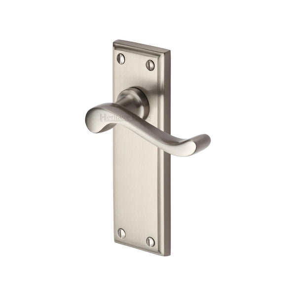 Heritage Brass Door Handle Lever Latch Edwardian Design Satin Nickel finish - W3213-SN - Choice Handles