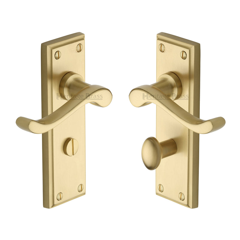Heritage Brass Door Handle for Bathroom Edwardian Design Satin Brass finish - W3220-SB - Choice Handles