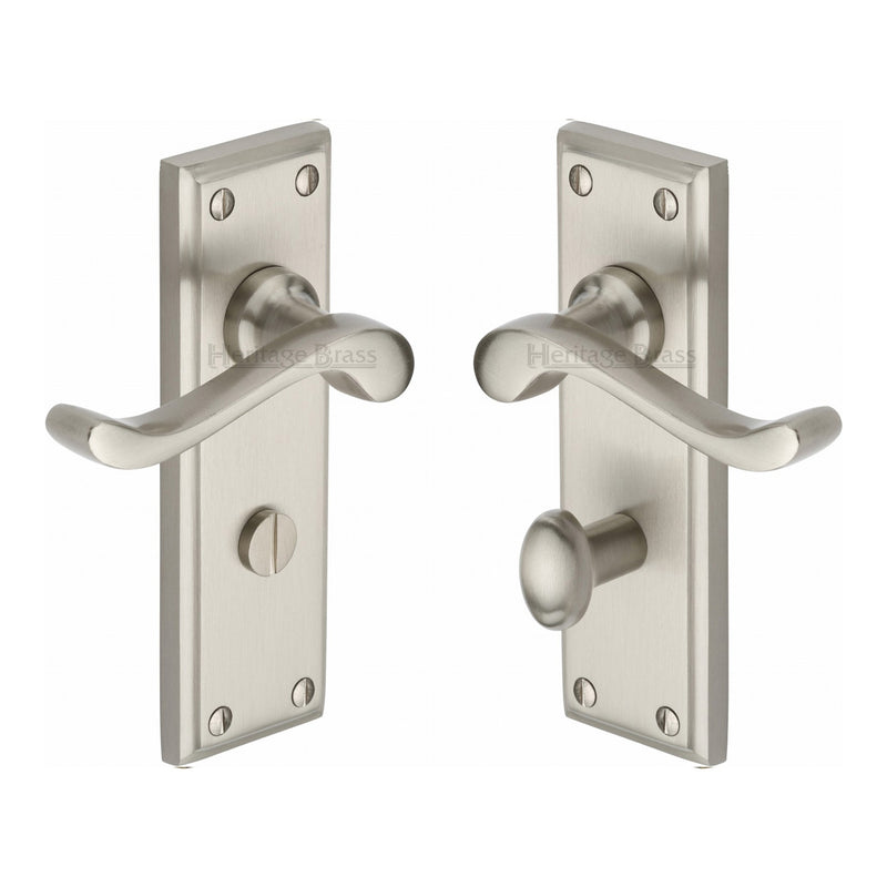 Heritage Brass Door Handle for Bathroom Edwardian Design Satin Nickel finish - W3220-SN - Choice Handles