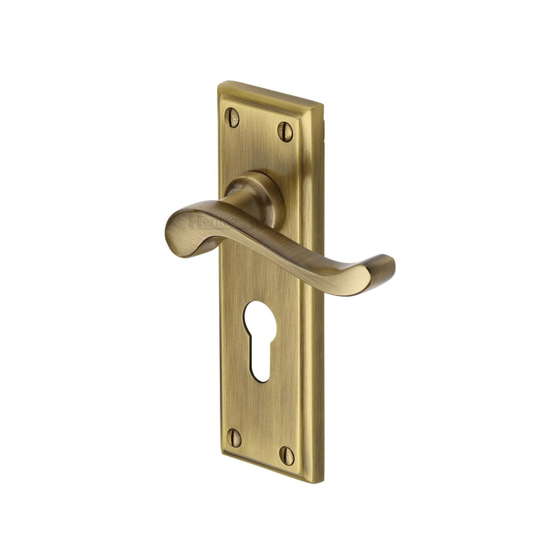 Heritage Brass Door Handle for Euro Profile Plate Edwardian Design Antique finish - W3227.48-AT - Choice Handles