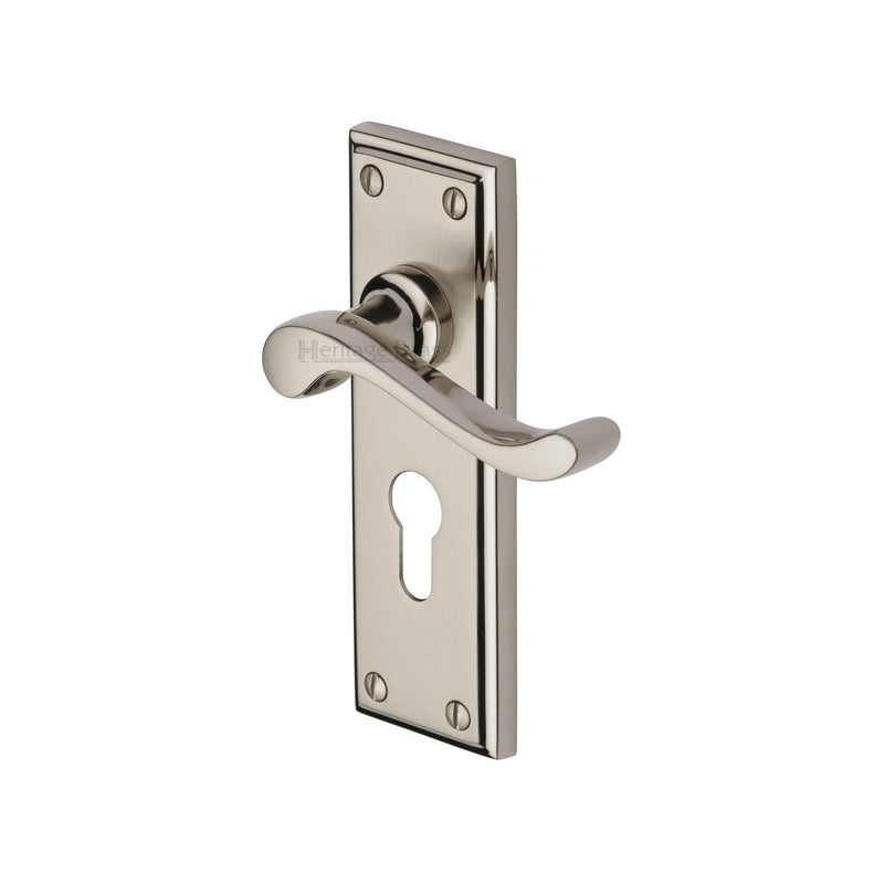 Heritage Brass Door Handle for Euro Profile Plate Edwardian Design Mercury finish - W3227.48-MC - Choice Handles