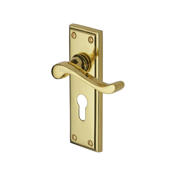 Heritage Brass Door Handle for Euro Profile Plate Edwardian Design Polished Brass finish - W3227.48-PB - Choice Handles