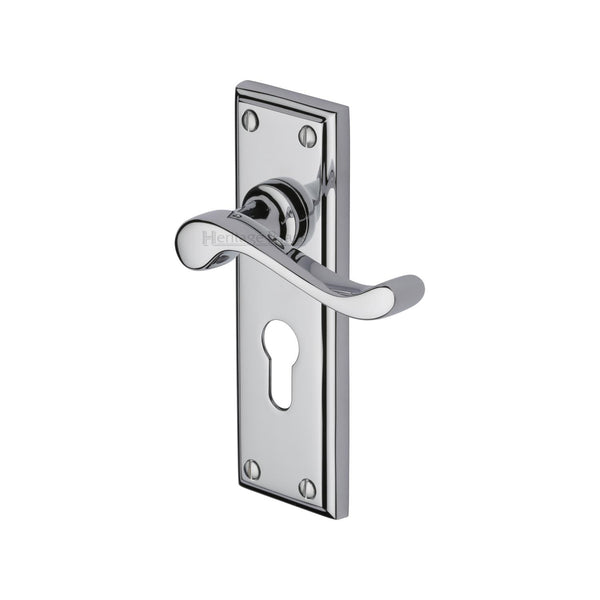 Heritage Brass Door Handle for Euro Profile Plate Edwardian Design Polished Chrome finish - W3227.48-PC - Choice Handles
