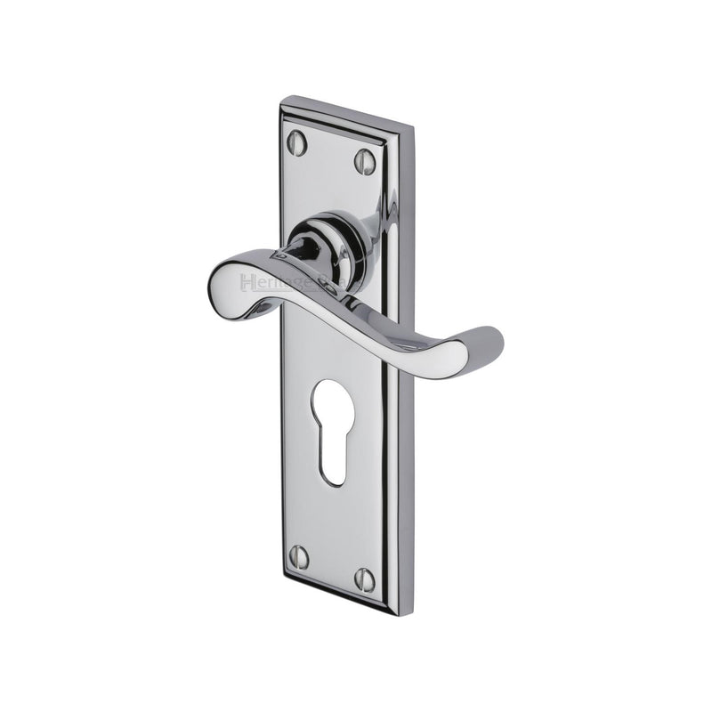 Heritage Brass Door Handle for Euro Profile Plate Edwardian Design Polished Chrome finish - W3227.48-PC - Choice Handles