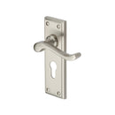Heritage Brass Door Handle for Euro Profile Plate Edwardian Design Satin Nickel finish - W3227.48-SN - Choice Handles