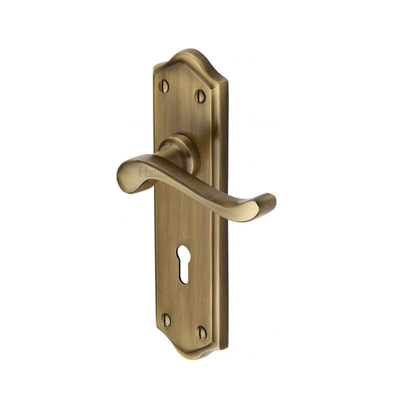 Heritage Brass Door Handle Lever Lock Buckingham Design Antique finish - W4200-AT - Choice Handles