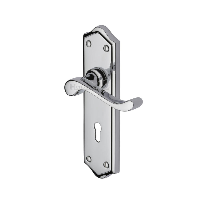 Heritage Brass Door Handle Lever Lock Buckingham Design Polished Chrome finish - W4200-PC - Choice Handles