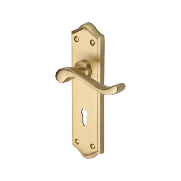 Heritage Brass Door Handle Lever Lock Buckingham Design Satin Brass finish - W4200-SB - Choice Handles
