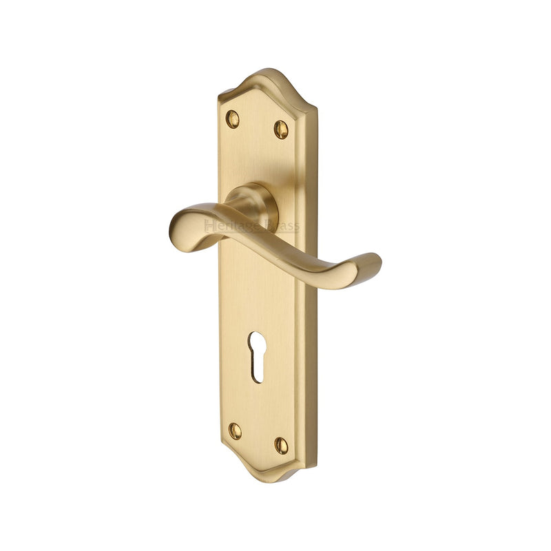 Heritage Brass Door Handle Lever Lock Buckingham Design Satin Brass finish - W4200-SB - Choice Handles