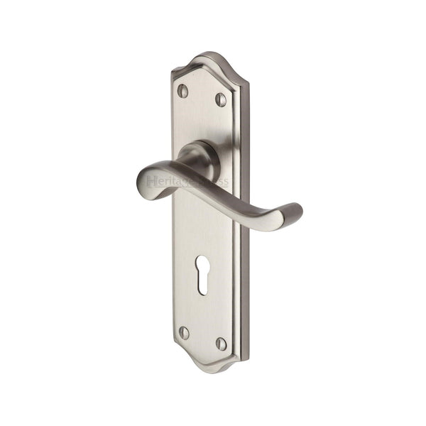 Heritage Brass Door Handle Lever Lock Buckingham Design Satin Nickel finish - W4200-SN - Choice Handles