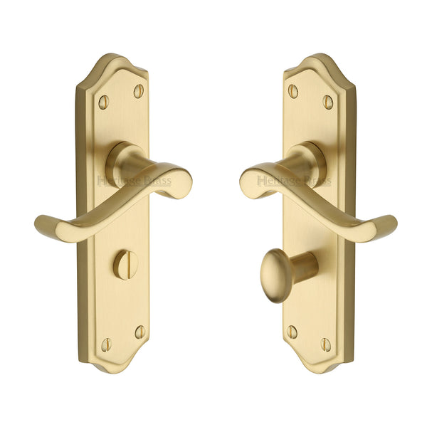 Heritage Brass Door Handle for Bathroom Buckingham Design Satin Brass finish - W4220-SB - Choice Handles