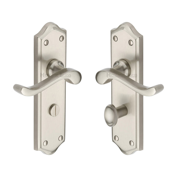 Heritage Brass Door Handle for Bathroom Buckingham Design Satin Nickel finish - W4220-SN - Choice Handles