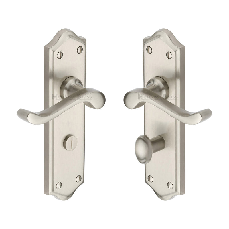 Heritage Brass Door Handle for Bathroom Buckingham Design Satin Nickel finish - W4220-SN - Choice Handles