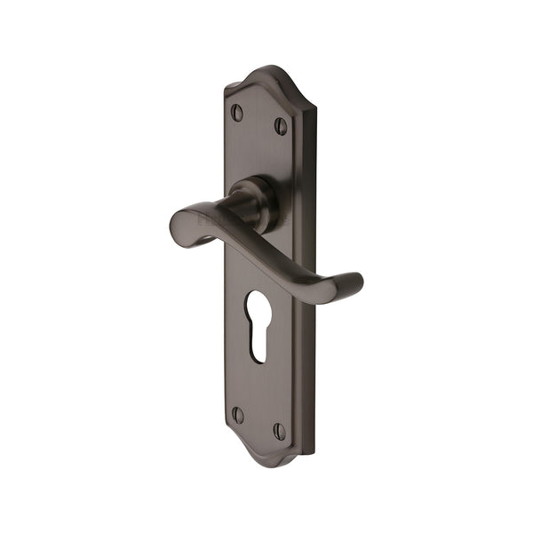 Heritage Brass Door Handle for Euro Profile Plate Buckingham Design Matt Bronze finish - W4248-MB - Choice Handles