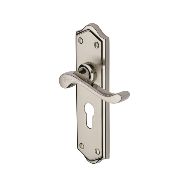 Heritage Brass Door Handle for Euro Profile Plate Buckingham Design Mercury finish - W4248-MC - Choice Handles