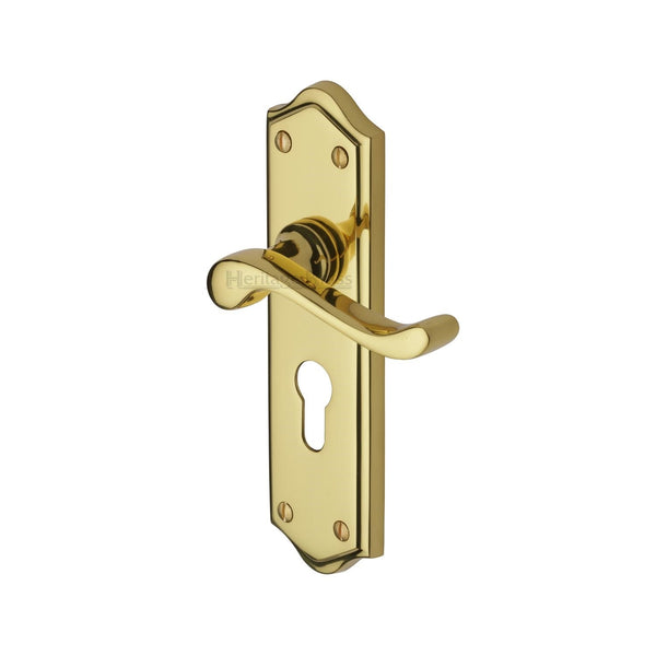 Heritage Brass Door Handle for Euro Profile Plate Buckingham Design Polished Brass finish - W4248-PB - Choice Handles