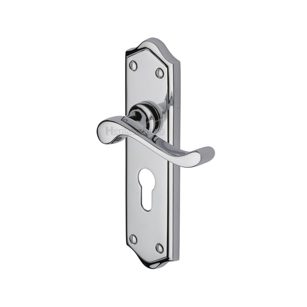 Heritage Brass Door Handle for Euro Profile Plate Buckingham Design Polished Chrome finish - W4248-PC - Choice Handles