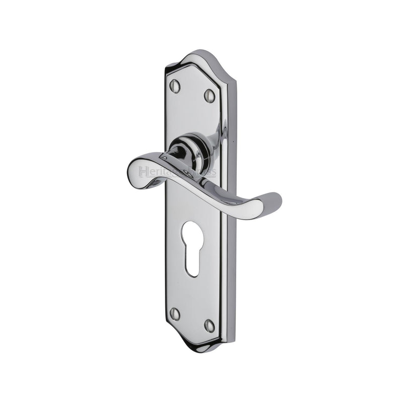 Heritage Brass Door Handle for Euro Profile Plate Buckingham Design Polished Chrome finish - W4248-PC - Choice Handles
