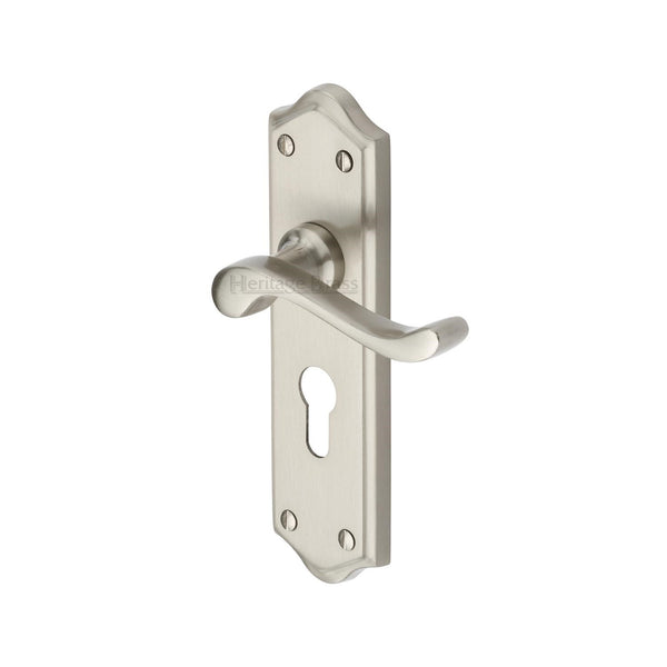 Heritage Brass Door Handle for Euro Profile Plate Buckingham Design Satin Nickel finish - W4248-SN - Choice Handles