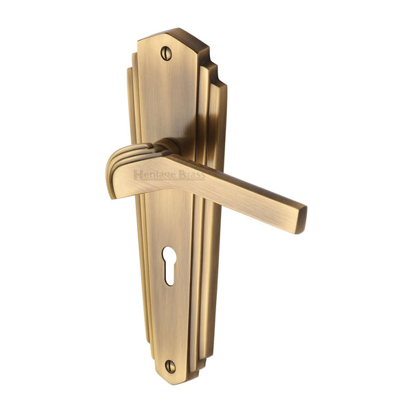 Heritage Brass Door Handle Lever Lock Waldorf Design Antique finish
 - WAL6500-AT - Choice Handles