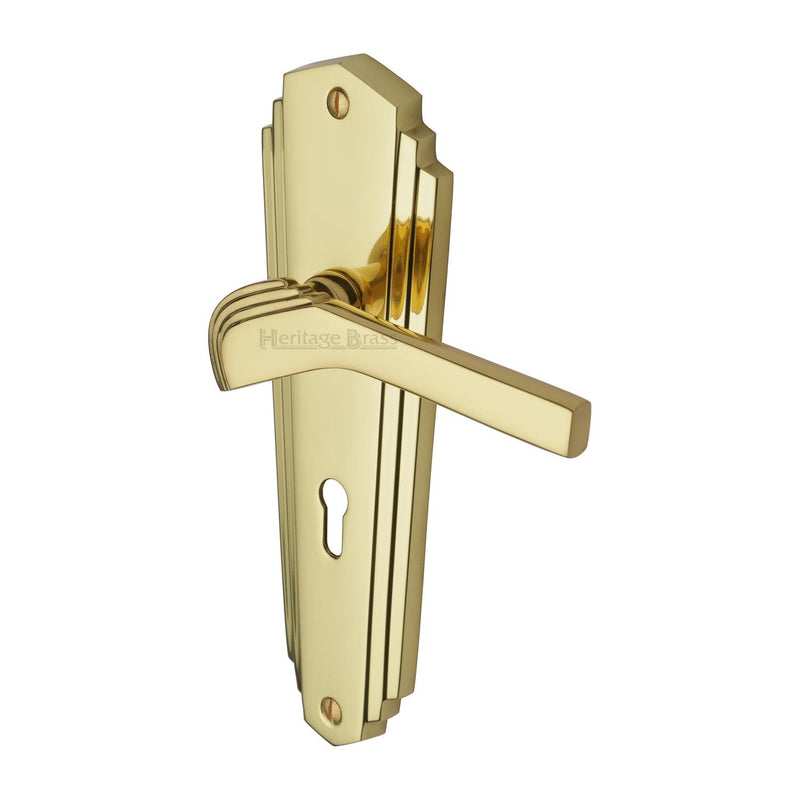 Heritage Brass Door Handle Lever Lock Waldorf Design Polished Brass finish - WAL6500-PB - Choice Handles