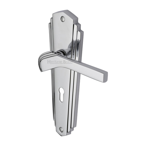 Heritage Brass Door Handle Lever Lock Waldorf Design Polished Chrome finish - WAL6500-PC - Choice Handles
