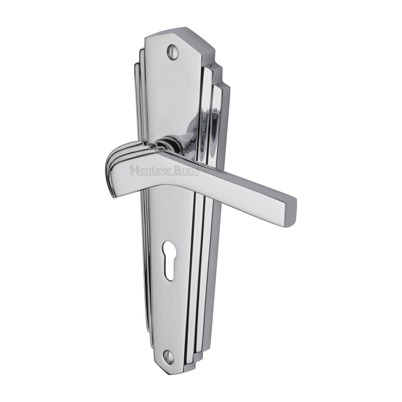 Heritage Brass Door Handle Lever Lock Waldorf Design Polished Chrome finish - WAL6500-PC - Choice Handles