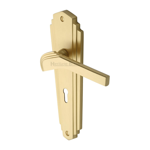 Heritage Brass Door Handle Lever Lock Waldorf Design Satin Brass finish - WAL6500-SB - Choice Handles