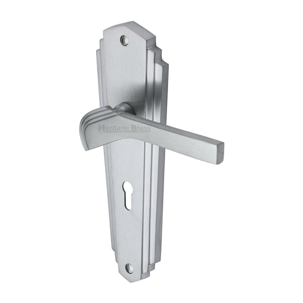 Heritage Brass Door Handle Lever Lock Waldorf Design Satin Chrome finish - WAL6500-SC - Choice Handles