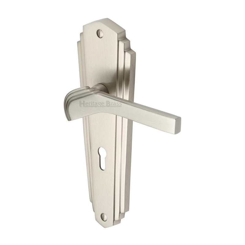 Heritage Brass Door Handle Lever Lock Waldorf Design Satin Nickel finish - WAL6500-SN - Choice Handles