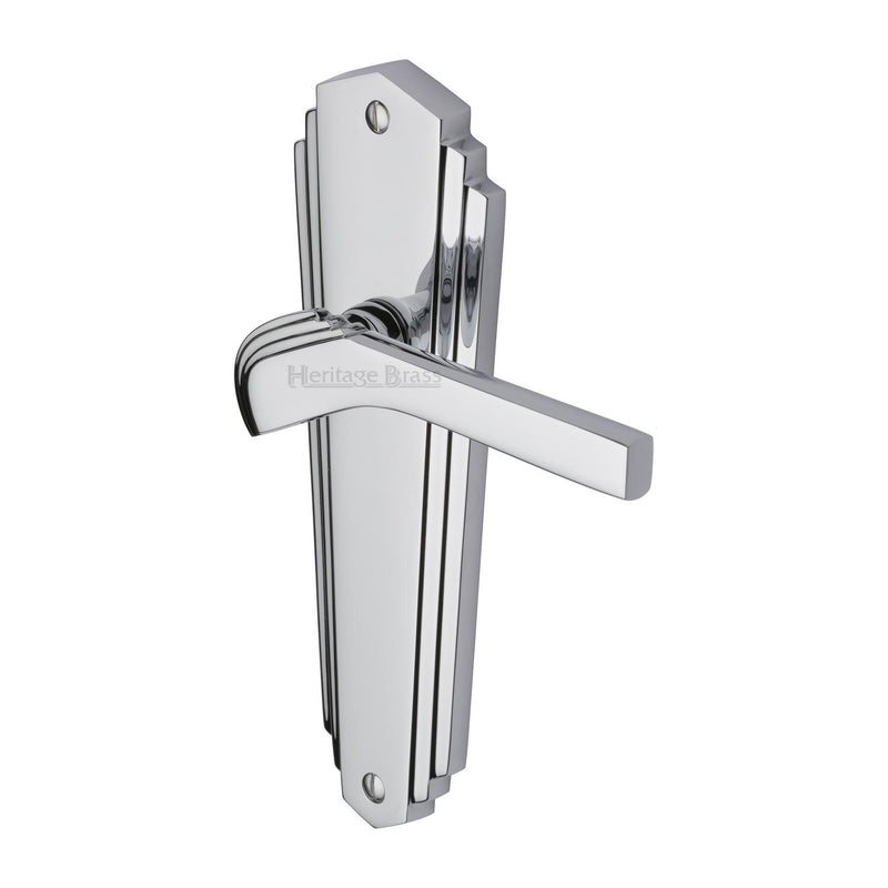 Heritage Brass Door Handle Lever Latch Waldorf Design Polished Chrome finish - WAL6510-PC - Choice Handles