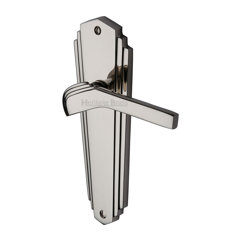 Heritage Brass Door Handle Lever Latch Waldorf Design Polished Nickel finish - WAL6510-PNF - Choice Handles