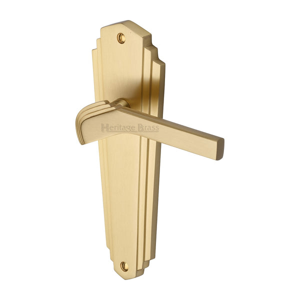 Heritage Brass Door Handle Lever Latch Waldorf Design Satin Brass finish - WAL6510-SB - Choice Handles