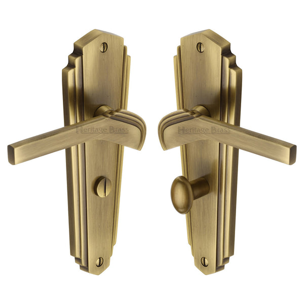 Heritage Brass Door Handle for Bathroom Waldorf Design Antique finish - WAL6530-AT - Choice Handles